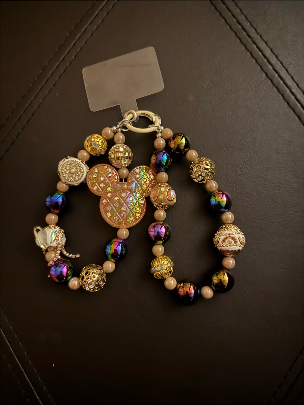 Jeweled Double Strand Bag Charm | Iridescent Beaded Purse Jewelry | Gold Glam